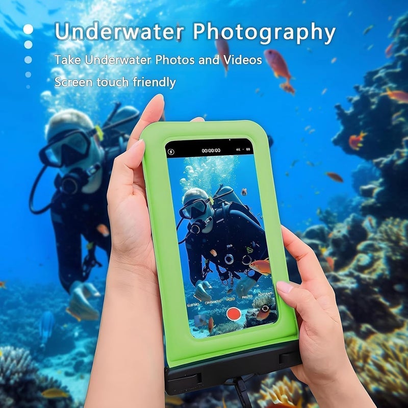 Foweroty Floatable Soap Bubble Waterproof Phone Pouch Case with Crossbody Lanyard for iPhone 17 series 16 Pro Max/15 Pro/14/13, IP68 Cellphone Dry Bag Beach Cruise Ship Essential,1 Pack-Light Green-7″ - Image 4
